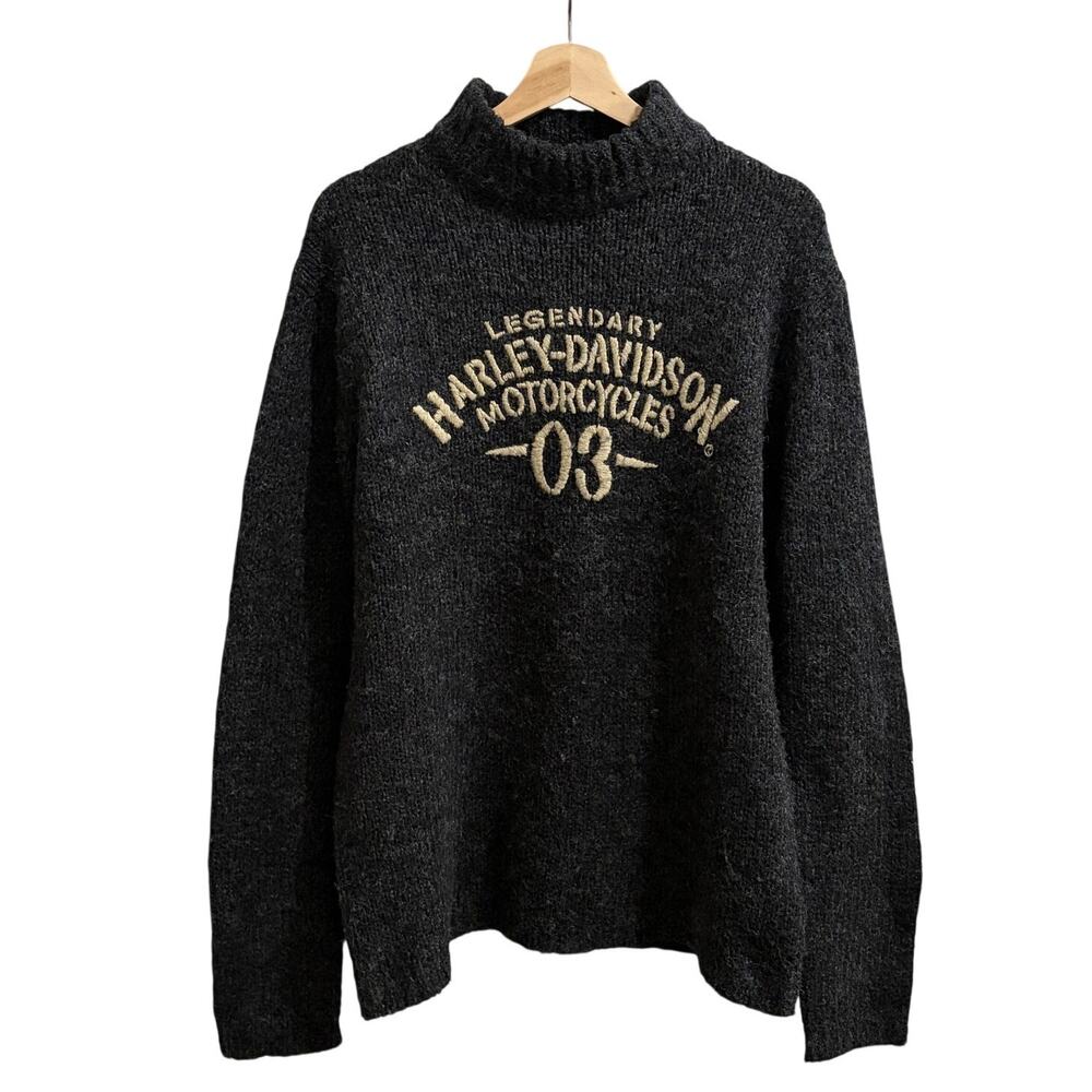 VTG Harley Davidson Sweater Mens Medium Gray Legendary Motorcycle 03 Hongkong
